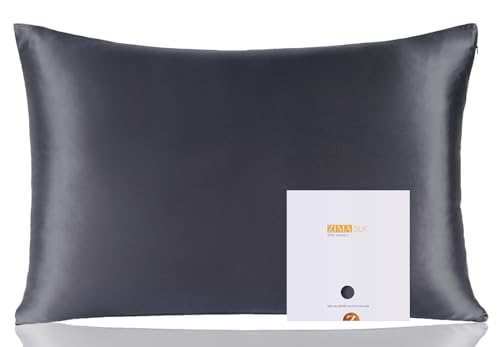 Zimasilk, federa in 100% seta di gelso per capelli e pelle, entrambi i lati sono realizzati in seta da 19 momme, 1 pezzo, 100% seta Mulberry, Grigio spaziale, Standard 50x75cm