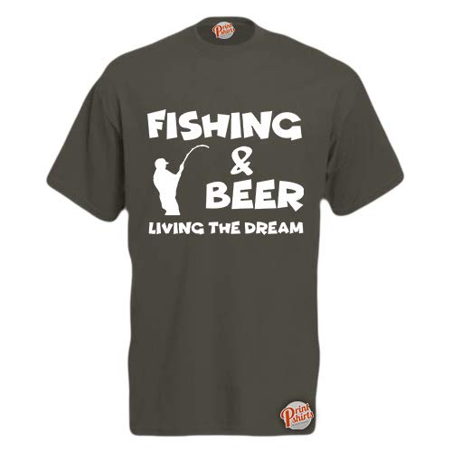 Brook Hi Vis Uk Men's Graphite Fishing And Beer, Living The Dream! Funny T-Shirt Medium