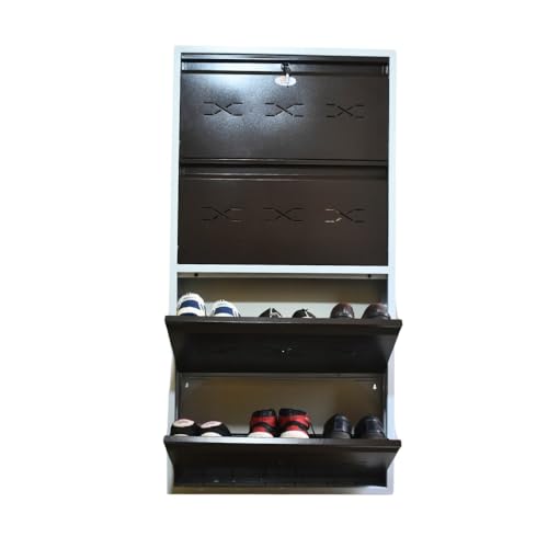 Image of I Metal Shoe Rack I Double Lock I Slim and Wall Mounted I 4 Shelves (Brown Colour) I Coad LC 2L-04 BR I Height 58 Inches, Width 29 Inches, Depth 5.5 Inches I 3 Years Warranty.