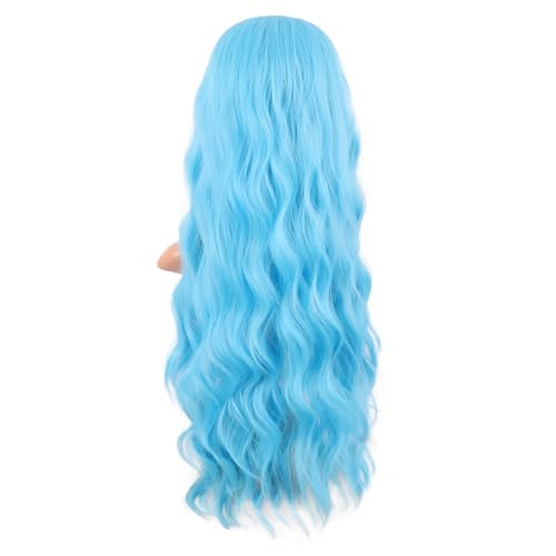 Image of MapofBeauty 28 Inch /70 cm Long Wavy Middle Part with No Bangs Synthetic Fiber Curly Fashion Women Party Cosplay Wig (Sky Blue)