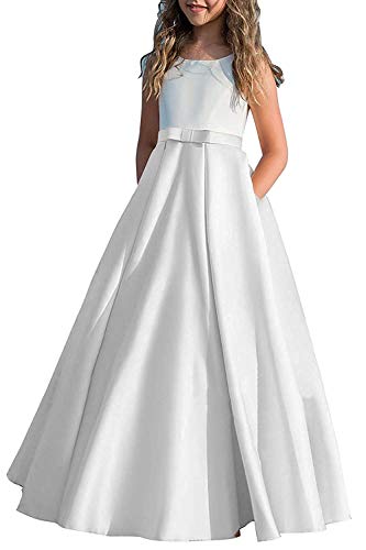 Long Junior Bridesmaid Dress 7-16 Blush Prom Dresses for Girls Stain Floor Length White