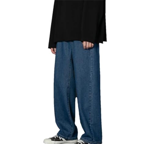 Men's Distressed Jeans, Classic Solid Color Loose Straight Wide-Leg Casual Denim Trousers