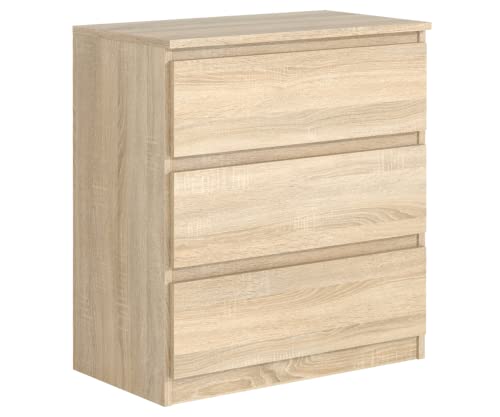 3xEliving Commode élégante et spacieuse Demii 3 tiroirs 70cm, Sonoma, Parfaite pour Le Salon, Le Bureau, la Chambre. Dimensions: 70 x 39 x 78 cm Cover
