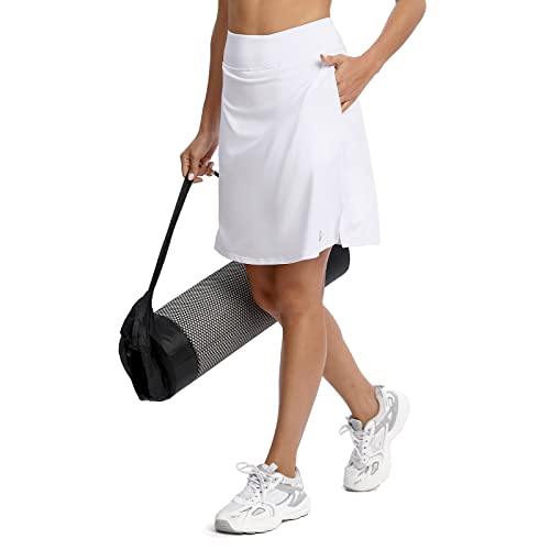 M MOTEEPI Athletic Golf Skort for Women with Pockets Long Tennis Skorts Skirts Modest Knee Length Stretchy UV Protection White M - Thumbnail 5