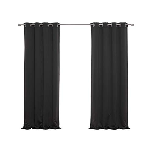 Best Home Fashion Thermal Insulated Blackout Curtains - Stainless Steel Nickel Grommet Top - Black - 52