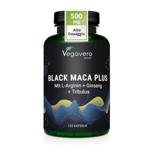 Maca Nera | con L-arginina + Ginseng + Tribulus + Zinco | Integratori Sport Pre-workout | 120 capsule | Vegan | Senza Additivi | Vegavero