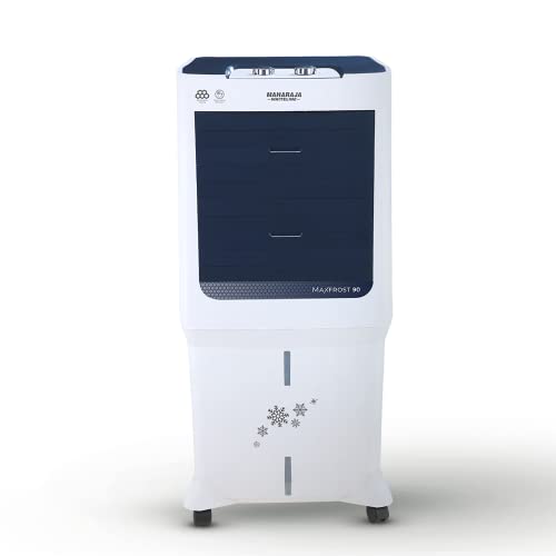 Image of Maharaja Whiteline MAXFROST 90 Desert Air Cooler with 90 ltr Large Tank Capacity, 200W (White & Navy Blue)
