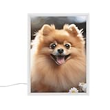 Pomeranian Dog Vanity Mirror Portable Lighted Beauty Mirror 3-Color Lighting Dimmable LED Lighted Makeup Mirrors Decoration Desk Mirrors for Vanity Desk Tabletop