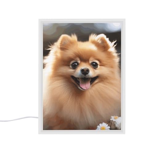 Pomeranian Dog Vanity Mirror Portable Lighted Beauty Mirror 3-Color Lighting Dimmable LED Lighted Makeup Mirrors Decoration Desk Mirrors for Vanity Desk Tabletop