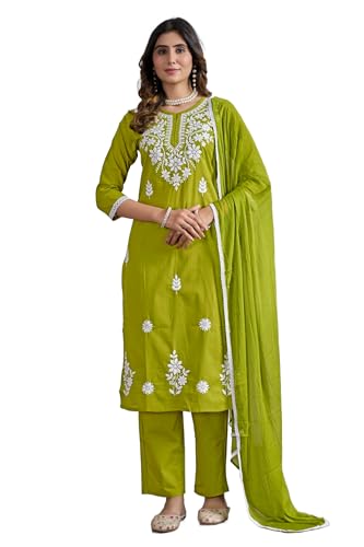 DRUPH & CO. Lucknowi Chikankari Women's Straight Pure Cotton Kurt...