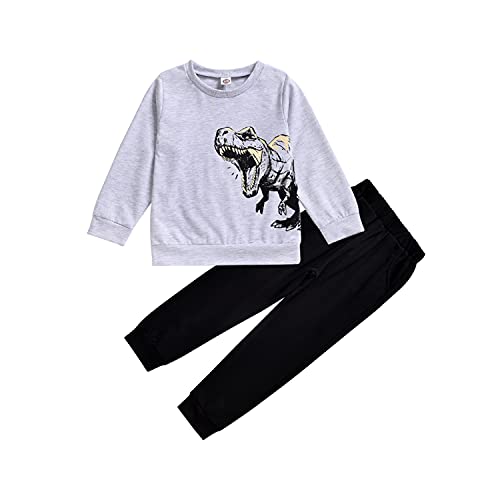 Image of Toddler Boy Sweatshirt Outfits Long Sleeve Dinosaur Top Pants Sweatsuit 2PCS Fall Winter Outfits Set