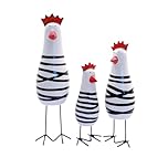 JZK 3 Pcs Wooden chicken ornaments, little chicken figurine set of 3, small kitchen window sill ornament, quirky home decoration sculpture, funny office desk ornament