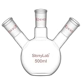 stonylab Fiole à Fond Plat à 3 Cols, Verre Borosilicate, Joint Standard 24/40, Fiole de Réaction de Laboratoire de Chimie, Capacité 500 ml