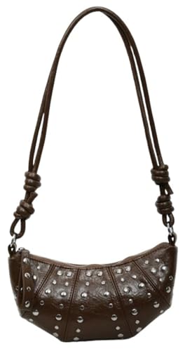Studded Crossbody Bag for Women Small Vegan Leather Crescent Shoulder Purse Trendy Y2K Punk Dumpling Bag Hobo Purses