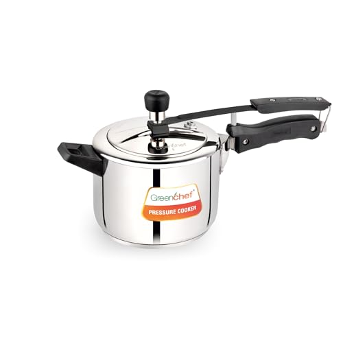 Image of Greenchef Stainless Steel Inner lid pressure cooker 5 litre - Classic, ISI certified, Induction and Gas compatible, Glossy Finish, Triply bottom, 5Year warranty