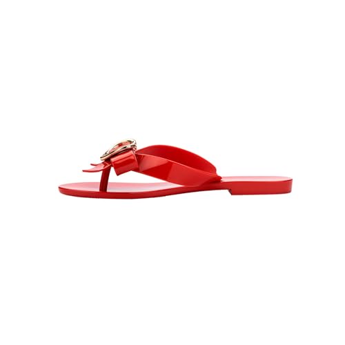 Melissa Harmonic Hot Flip Flops for Women - Sleek & Trendy Elegant Jelly Flip Flops with Metallic Heart, Slip On Summer Shoes for Women, Adult Jellies, Red, 9