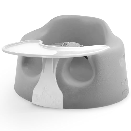 Image of Bumbo Baby Floor Seat, Portable Infant Sit Up Activity and Eating Chair w/Tray, Cool Grey