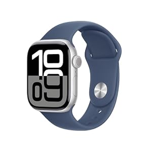 Apple Watch Series 10 [GPS 42mm case] Smartwatch with Silver Aluminium Case with Denim Sport Band – M/L. Fitness Tracker, ECG App, Always-On Retina Display, Water Resistant