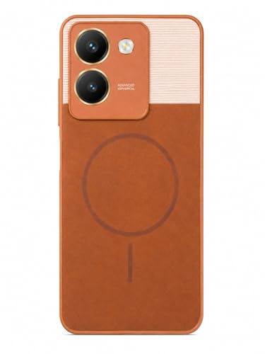 Image of Bintage Dual-Leather Mac Safe Design Phone Case| Soft Touch Finish | Full Camera Protectection Back Cover Compatible for Vivo V2247 / Vivo Y36 4G - White & Nut Brown
