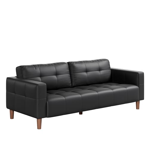 Image of IDEALHOUSE 83 inch Black Faux Leather Couch, 3 Seater Sofa Couches