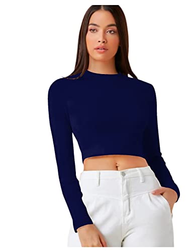 Image of Dream Beauty Fashion Women's Casual Round Neck Long Sleeves Stylish Crop Top - 17 inch Inches (Tee-Tally 02)