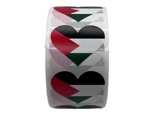 Palestine Flag Heart Stickers * 500 Per Roll (1 x 1) Palestinian Flag