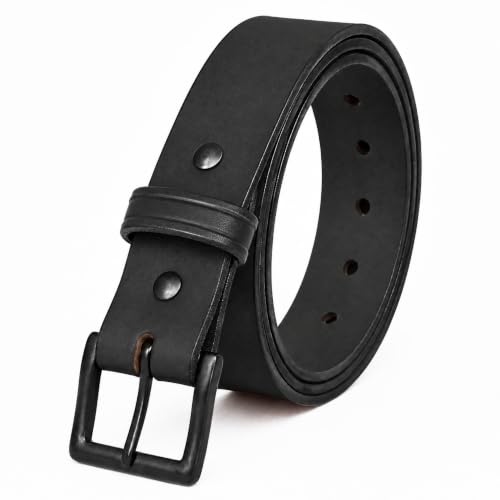 Hanks The Everyday Belt - Heavy Duty Mens Leather Belt - 100% Full Grain Leather Belt for Men 1.5 Wide USA Made 100 Year Warranty Black with Matte Black Interchangeable Buckle Size 32