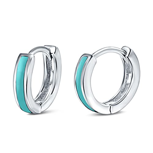 Blue Apple Co. 11mmx12mm Hoop Huggie Earrings Simulated Turquoise 925 Sterling Silver Choose Color