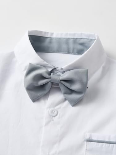 Image of Boarnseorl Baby Boys Pants Sets, Infant Long Sleeve Shirt + Pants + Bow Tie + Suspenders Outfits