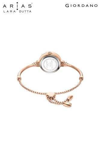 Image of Giordano Arias Lara Dutta Signature Collection Analog Quartz Watch for Women with Mother-of-Pearl Dial, Baguette-Cut Crystal Studded Bezel and Adjustable Chain Bracelet Strap