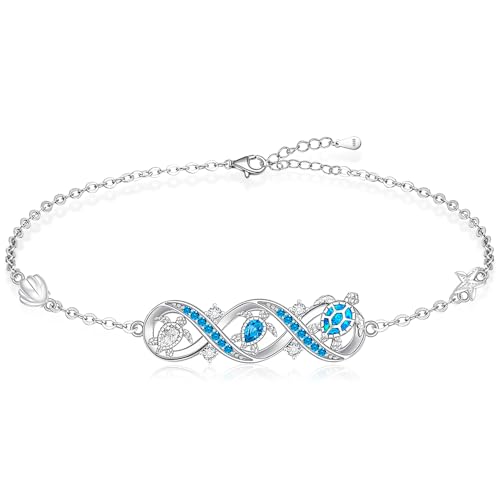Infinity Sea Turtle Bracelet for Women Infinity Blue Opal Sea Turtle Bracelets Sterling Silver Adjustable Hawaiian Ocean Beach Jewelry Christmas Gifts