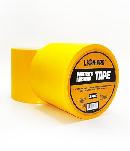 Image of Lion-Pro Painter's Masking Tape, 2 Inch Wide (2 in. x 55 Yds), Professional-Grade, High Adhesion, Ideal for Multi-Surface Use, 2 Rolls (2, Chrome Yellow, 2 INCH)