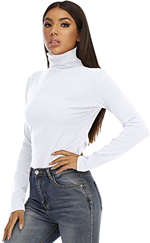 RightPerson Women's Basic Long Sleeve Turtleneck T-Shirt Solid Slim Soft Cotton Tops4