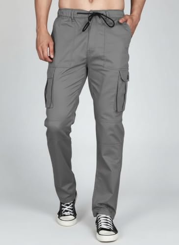 Image of Vogaan Men's Cotton Cargo Pants | Casual Trousers for Men | Comfortable Lower for Men | Breathable Pants with 6 Pockets & Drawstring Elastic Waistband