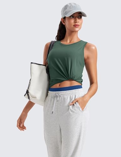 Image of CRZ YOGA Pima Cotton Cropped Tank Tops for Women Workout Crop Tops High Neck Sleeveless Athletic Gym Shirts