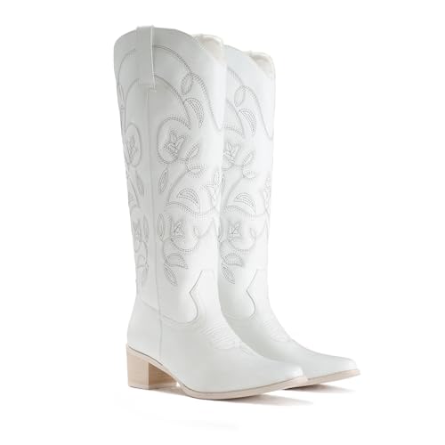 IUV Cowboy Boots For Women Pointy Toe Women's Western Cowgirl Knee High Boots