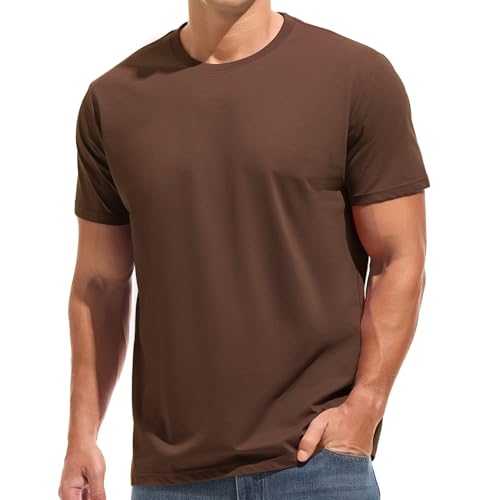 KLIEGOU Mens T-Shirts - Premium Cotton Vertical Grain Texture Tees - 75% Cotton Micro-Stretch 190 GSM Crew Neck T Shirt Brown XXXL