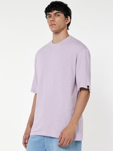 Image of Bewakoof Air 1.0 Men's Solid Oversized Fit Half Sleeve Round Neck Cotton Slub T-Shirt