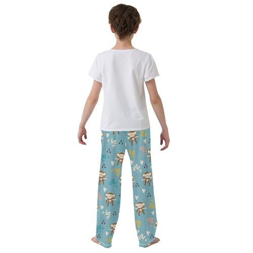 ZZXXB Monkey Geometry Print Boys Long Pants Soft Trousers Elastic Waist Kids Lounge Bottoms with Pockets S-XL3