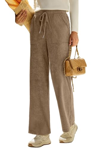 EVALESS Women Corduroy Pants Wide Leg Casual High Waisted Straight Leg Baggy Trousers3