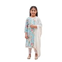 VASTRAMAY Kurta Girls' Leggings & Dupatta, aqua, 5-6 Jahre