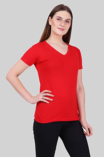 Image of FLEXIMAA Women's Cotton Plain V Neck Half Sleeve T-Shirt