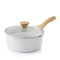 SENSARTE White Ceramic Nonstick Saucepan with Double Spout 22cm, Medium Cooking Pot with Stay Cool Handle, Induction Compatible Saucepot with Lid, White Granite Coating, PTFE/PFOA/PFAS Free
