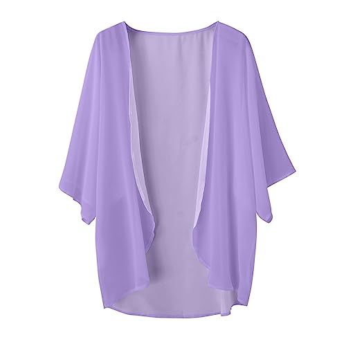 Women Chiffon Kimono Cardigan,Dressy 3/4 Sleeve Chiffon Open Front Lightweight Summer Blouse Tops,Sheer Beach Cover Up3