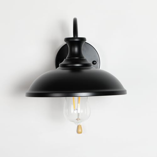 Image of Industrial Black Wall Sconce Light, Vintage 1-Light Switch Farmhouse Wall Lamp, Pull Chain Wall Sconce Lighting for Bedroom Bathroom Kitchen Hallway Living Room (Black 02)