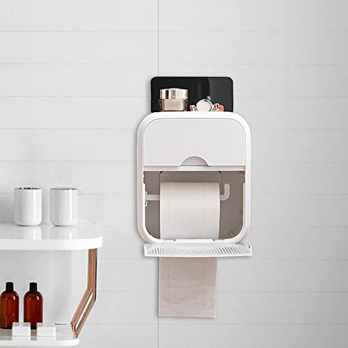Generic Caixa de armazenamento de papel higiênico suporte para rolo de tecido com prateleira para ba