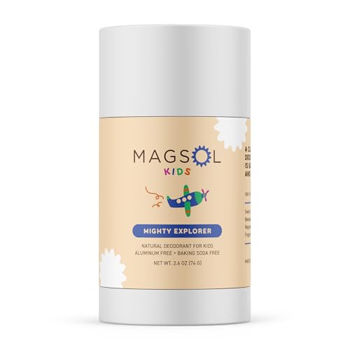 MAGSOL Natural Deodorant for Kids and Teens Aluminum Free Baking Soda Free Magnesium Deodorant for Boys Gentle for Sensitive Skin Long Lasting Odor Protection Mighty Explorer 2.6 oz