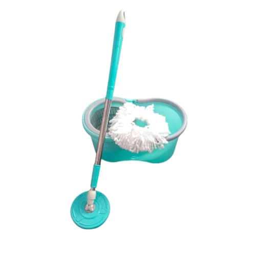 Image of Spin Mop with Bucket for Floor Cleaning, 360 Rotating Mop Head, Manual Self Wringer Mop Set with Wash & Dry Spinner for Home, Kitchen & Bathroom, Aqua