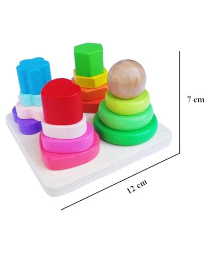 Image of SHINETOY ENTERTAIN KIDS Montessori Geometric Stacker Column Building Blocks for Preschool Toddlers 1-3 Children 4 Post Square|Baby | Toys for Baby | Developmental Toys, 16 Pcs