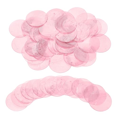 uxcell 120Pcs Capiz Shells 2 Round Natural Shells with 2 Holes for Seashell Wind Chimes Curtain Shell Garland DIY Craft Wedding Home Decoration Pink